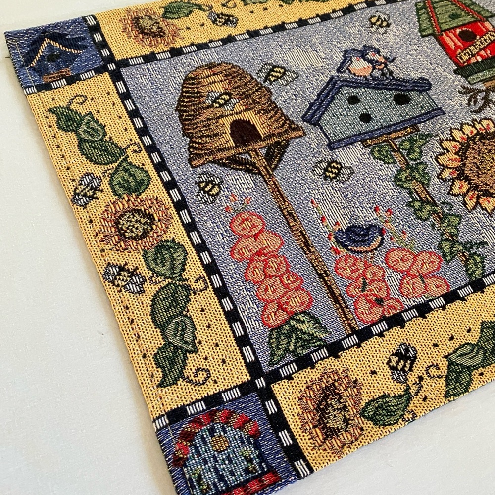 tapestry placemat birdhouses sunflowers and bees themed single mat rectangular - Picture 3 of 10